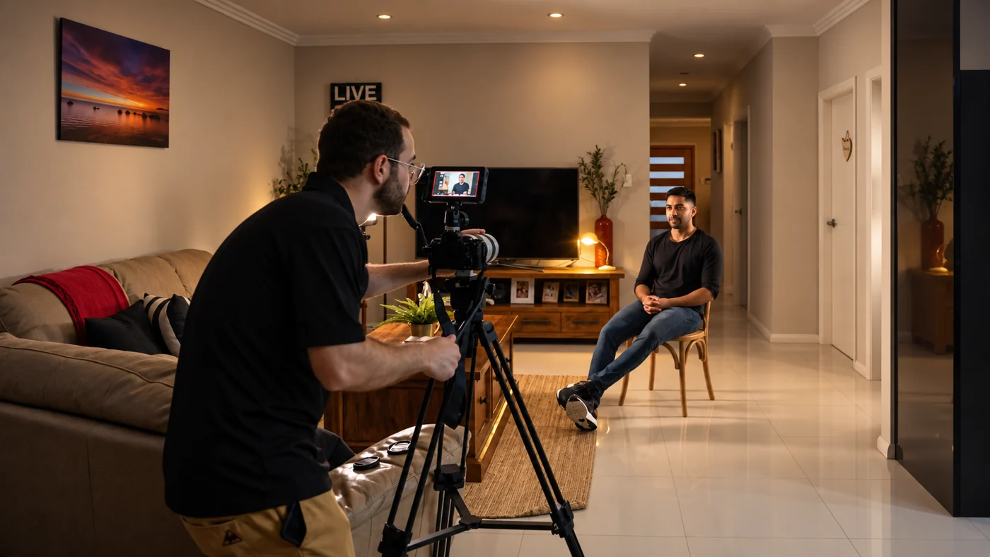 Behind the scenes of a Life Portrait Films interview at home